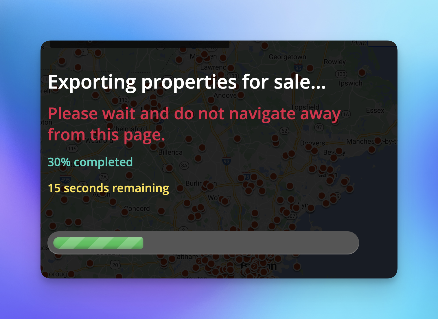 Export in progress message