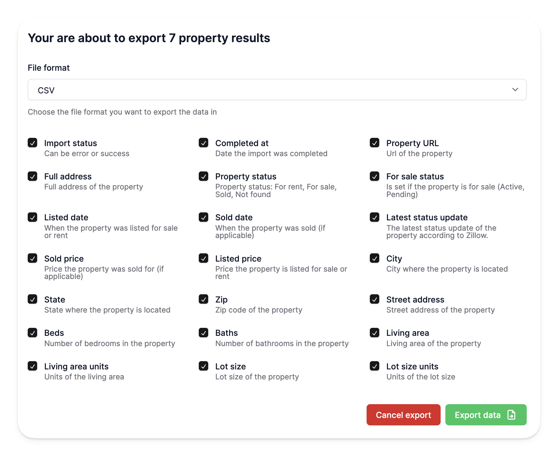 Export property listings from Zillow in one click.